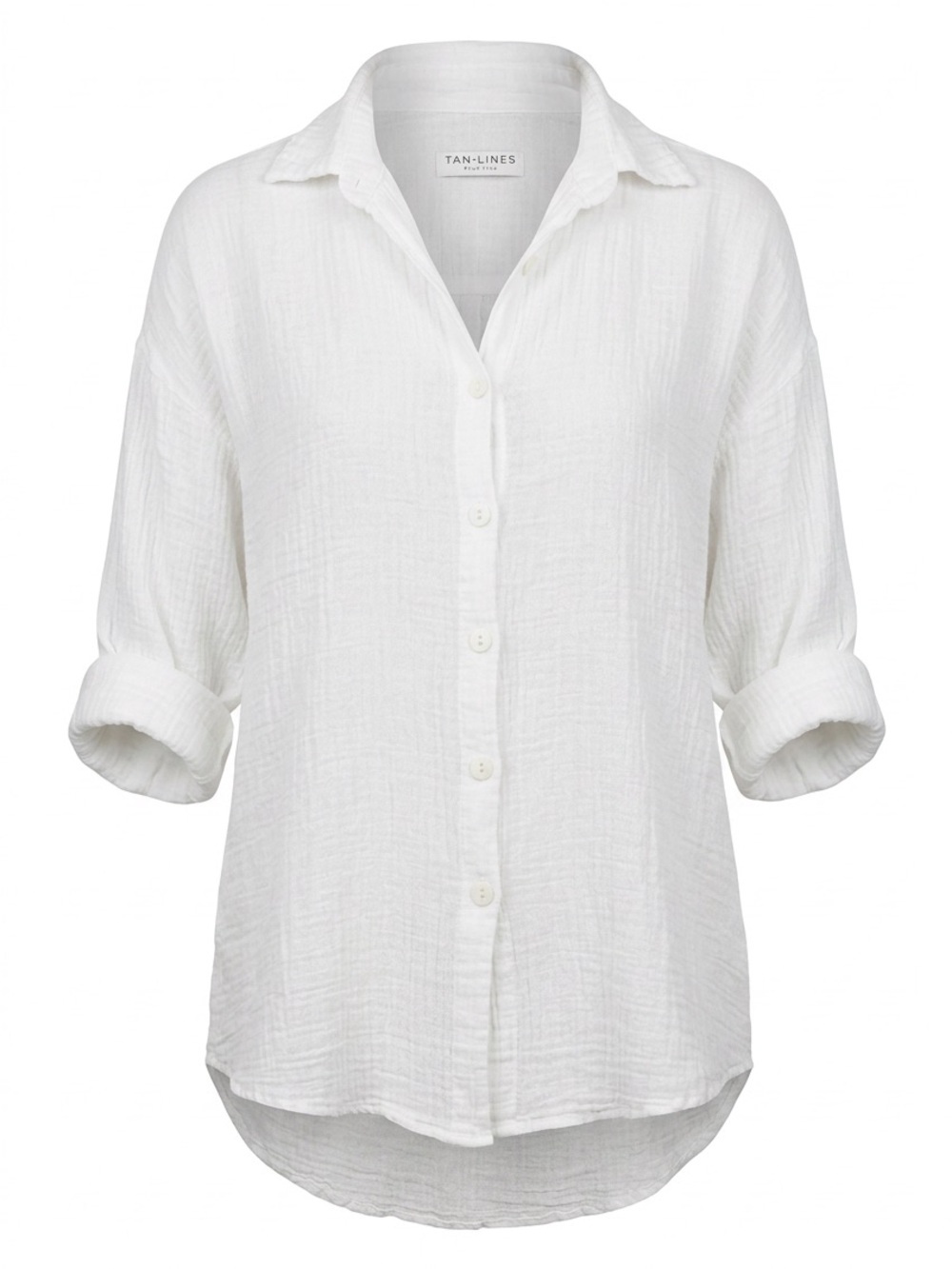 Tan + Lines Women's White Button-Down Linen/Cotton Shirt